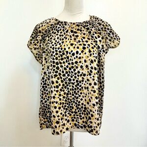Ann Taylor Petite MP Leopard Animal Print Puff Sleeve Blouse Yellow Black